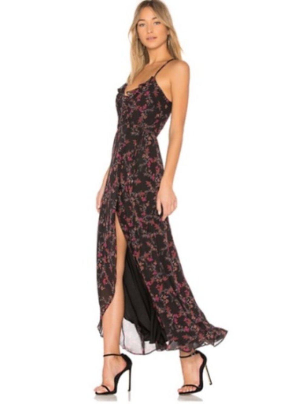 Lovers + Friends Nostalgia Black Floral Wrap Maxi Dress Medium Romantic Feminine